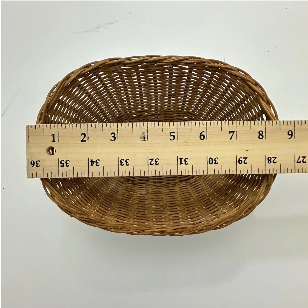 VTG Woven Wicker Rattan Basket Set 2pc Oval Rectangle Brown Farmhouse Cottage